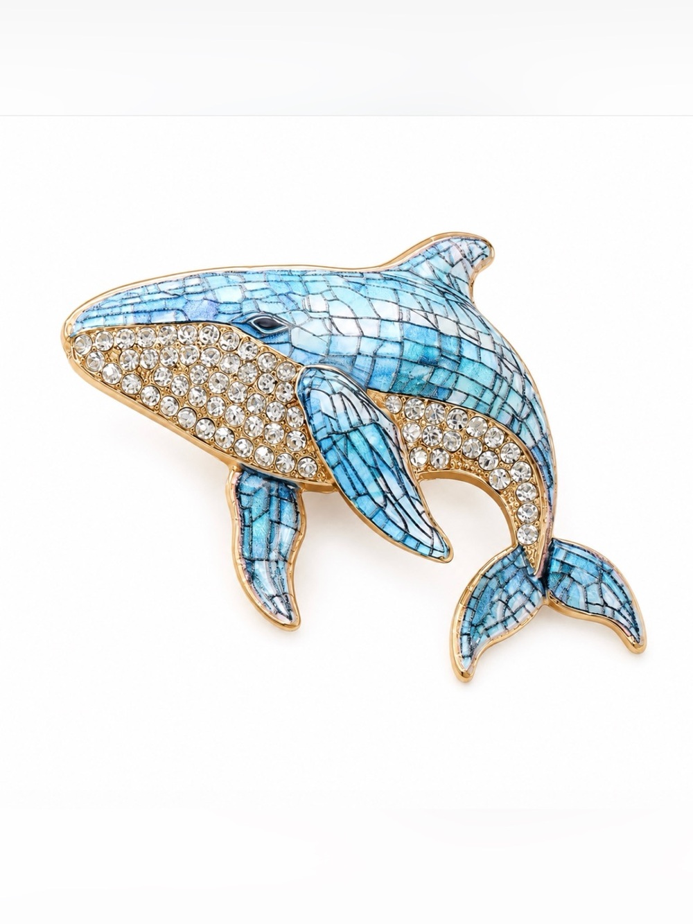 Whale Rhinestone Encrusted Brooch Gorgeous & New